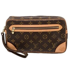 Louis Vuitton Monogram Wristlet Clutch in Brown and Natural Vachetta